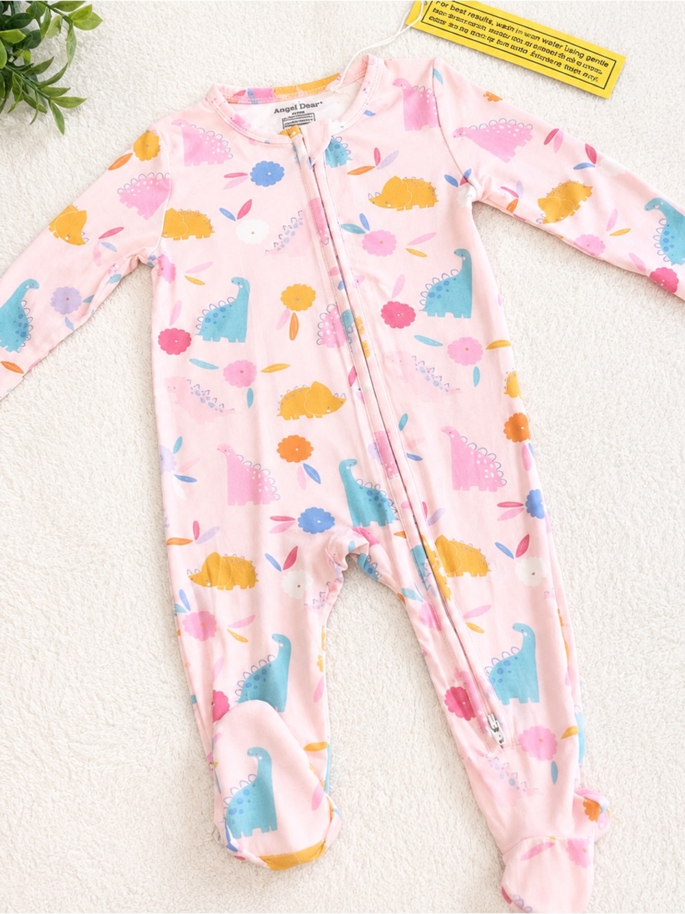 NWT Angel Dear Floral Dinos Pink Bamboo Footie 6-9M 2 way zipper